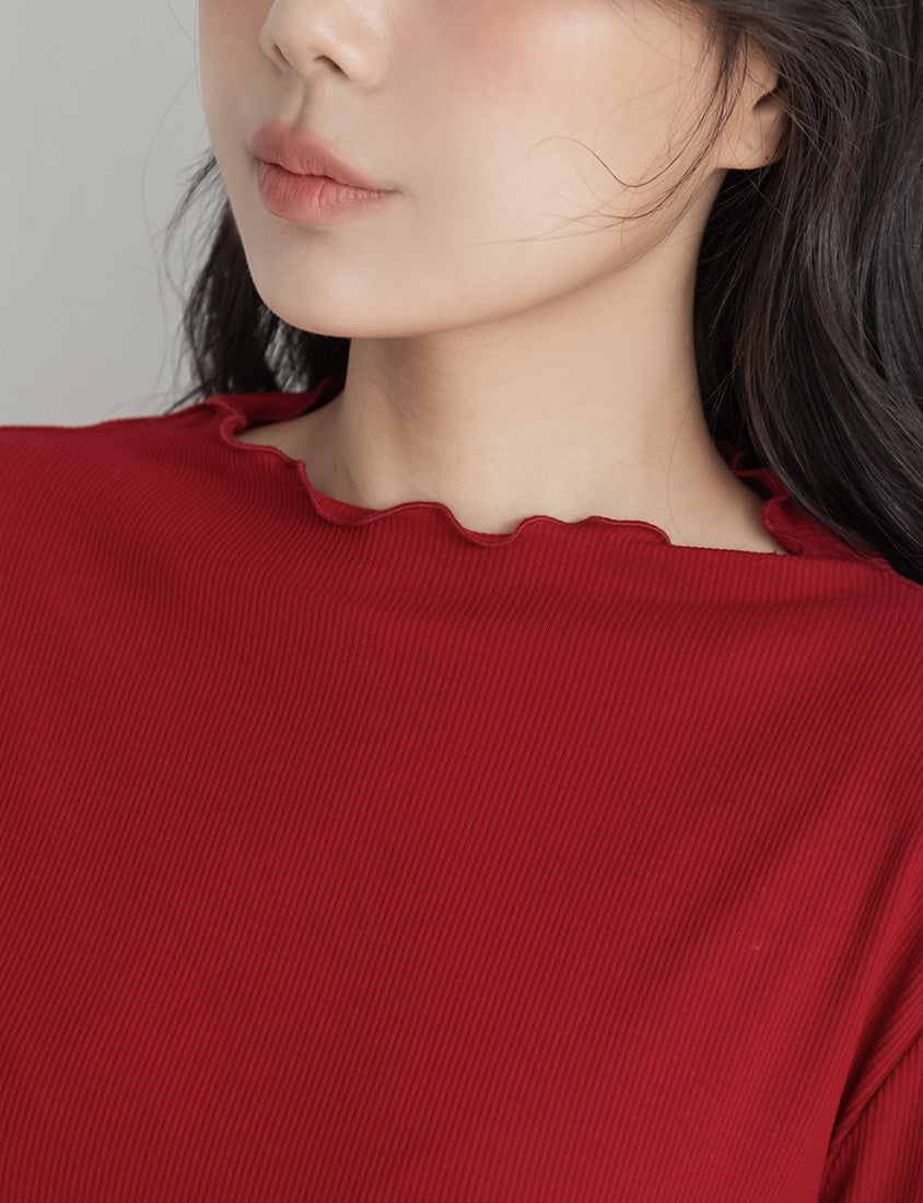 Ribbed Lettuce Trim Mock Neck Plus Size Top