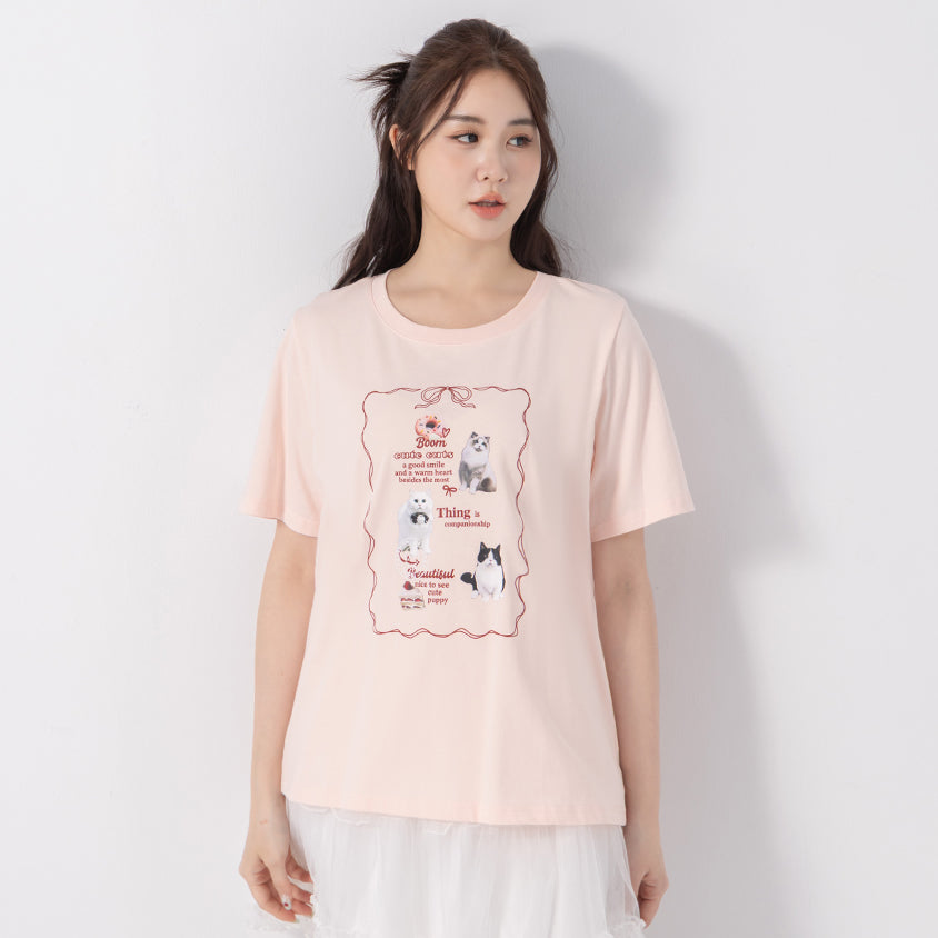 Cute Cat Print Oversized Plus Size Tee