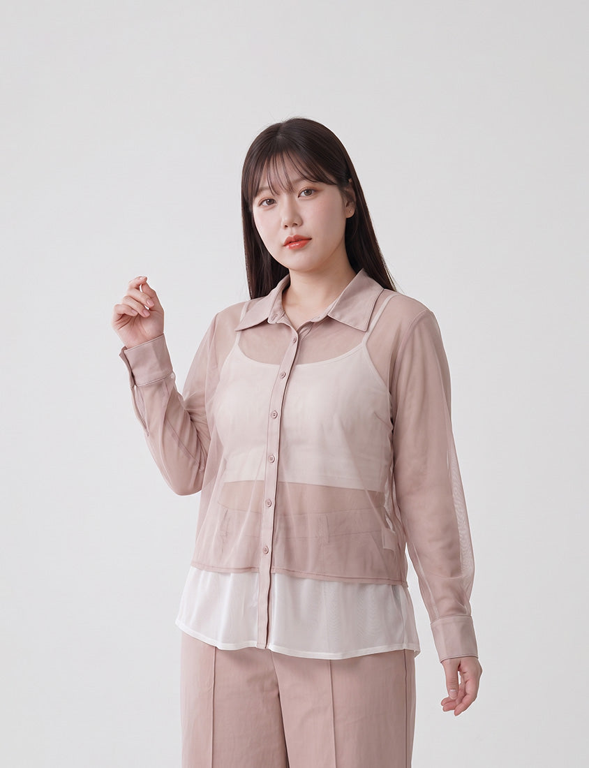 MISS. Japanese-Inspired Ethereal Sheer Layered Plus Size Shirt