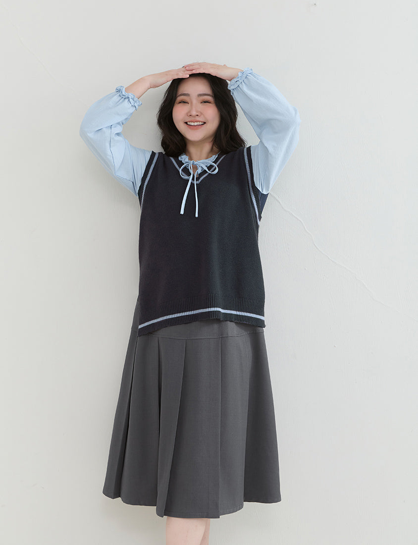 Romantic Ruffle Collar Faux Two Piece Plus Size Top