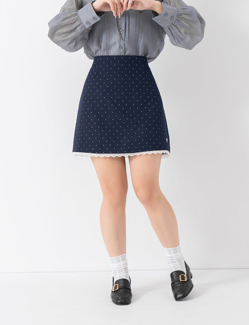 MISS. Lace Trim Polka Dot Tailored A-Line Suit Plus Size Mini Skirt