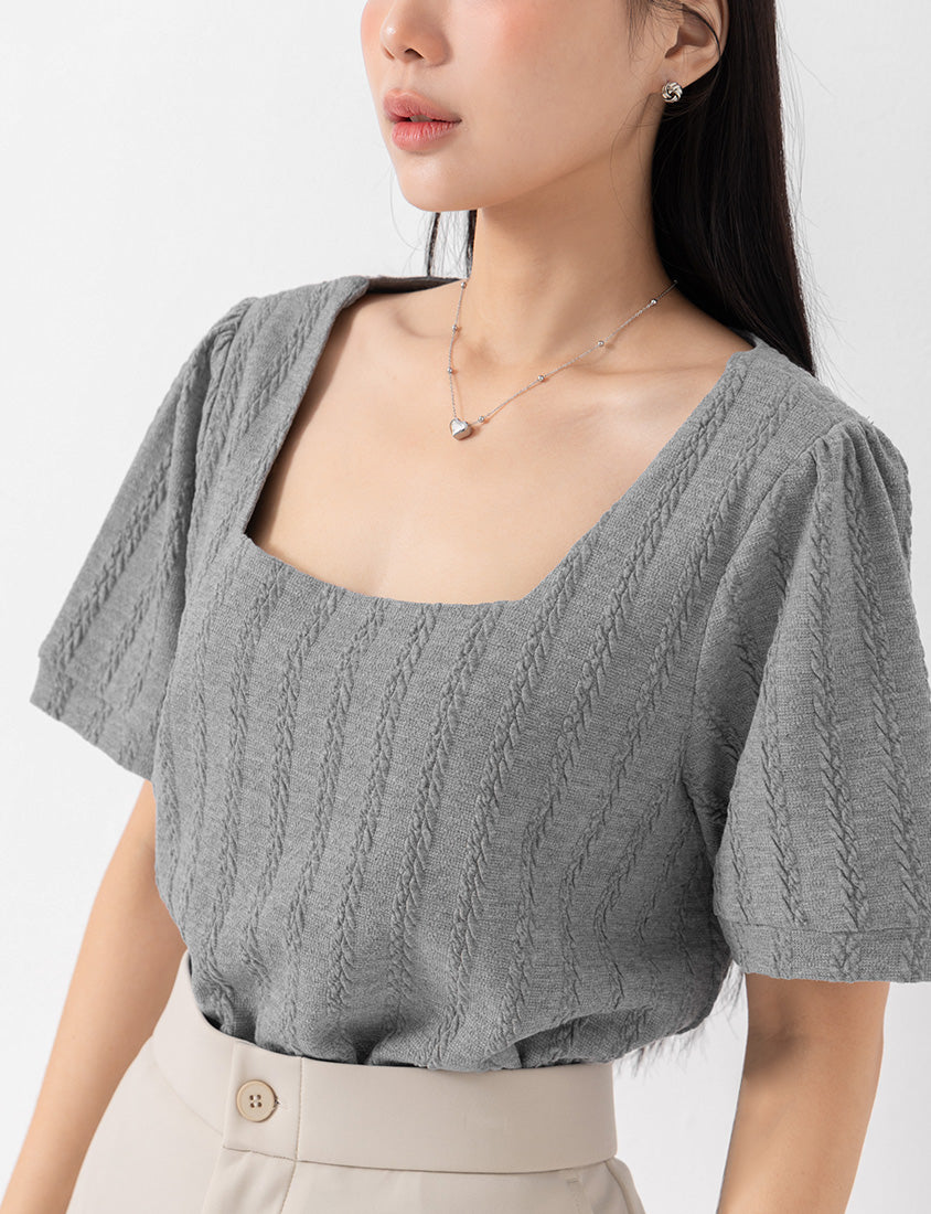 MISS. Slim Fit Square Neck Cable Knit Short Sleeve Plus Size Top