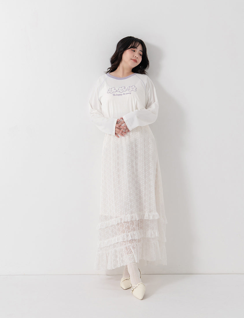 Romantic Floral Lace Tiered Plus Size Maxi Skirt