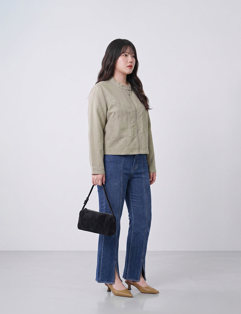 MUA! Lyocell Linen Contrast Stitch Plus Size Moto Jacket