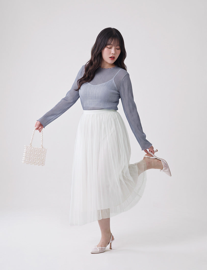 MISS. Elegant Flared Tiered Tulle Plus Size Maxi Skirt