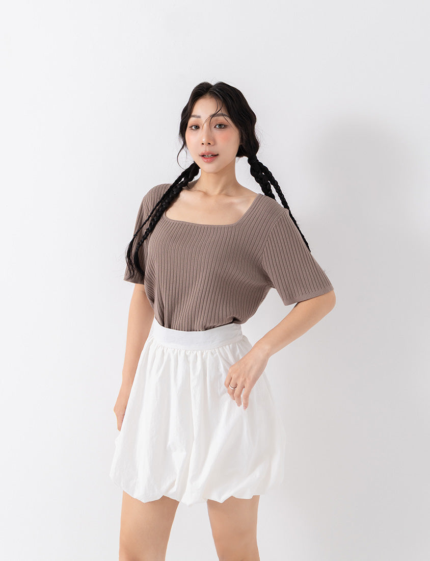 Classic Multicolor Square Neck Ribbed Knit Plus Size Top