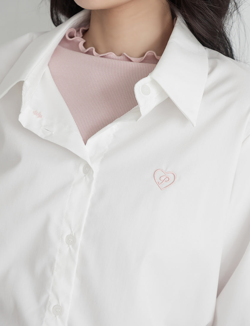 Heart Logo Embroidered Oversized Boyfriend Plus Size Shirt