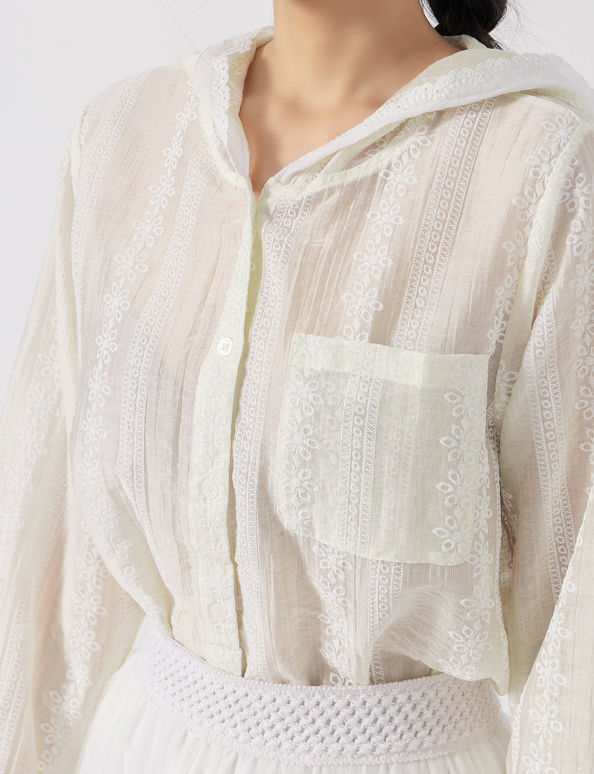 Japanese Style Semi-Sheer Lace Hooded Plus Size Jacket