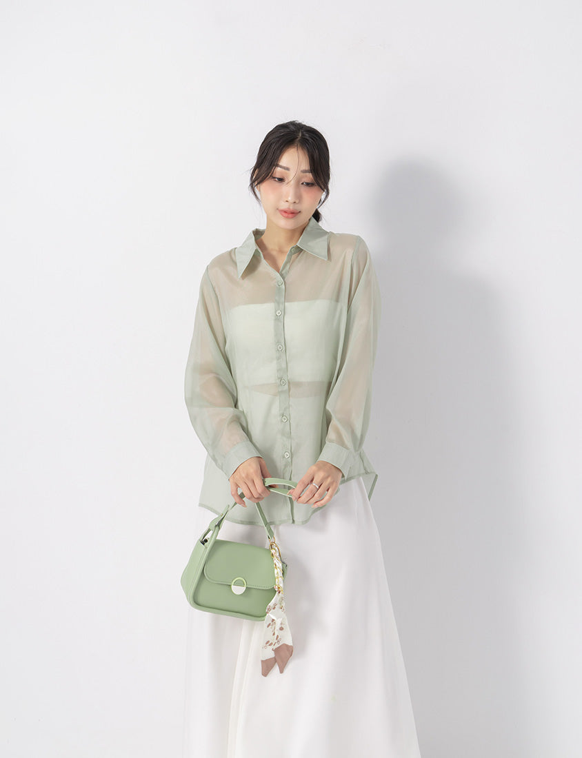 Subtle Sparkle Sheer Chiffon Back Slit Plus Size Shirt