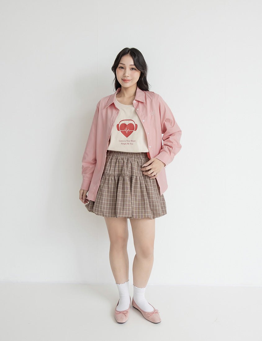 Heart Logo Embroidered Oversized Boyfriend Plus Size Shirt