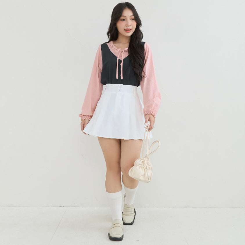 Romantic Ruffle Collar Faux Two Piece Plus Size Top