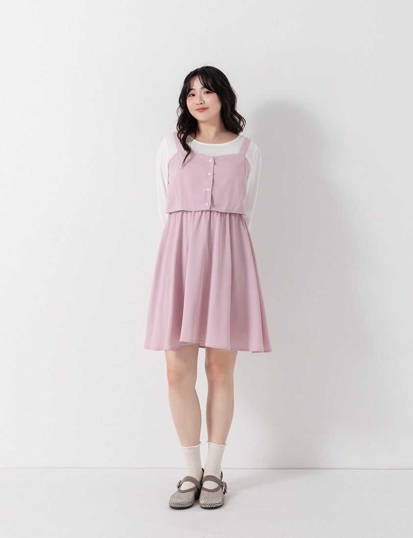 Sweet Slim Fit Faux Two-Piece Plus Size Mini Dress