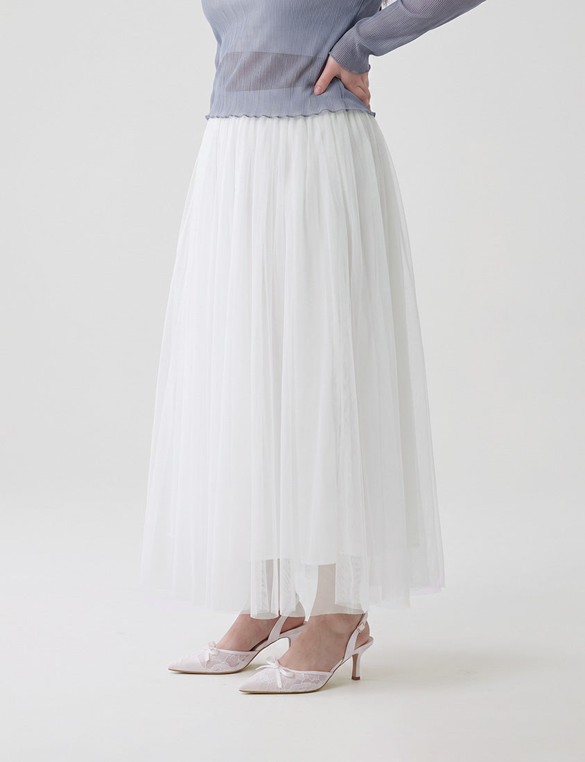 MISS. Elegant Flared Tiered Tulle Plus Size Maxi Skirt