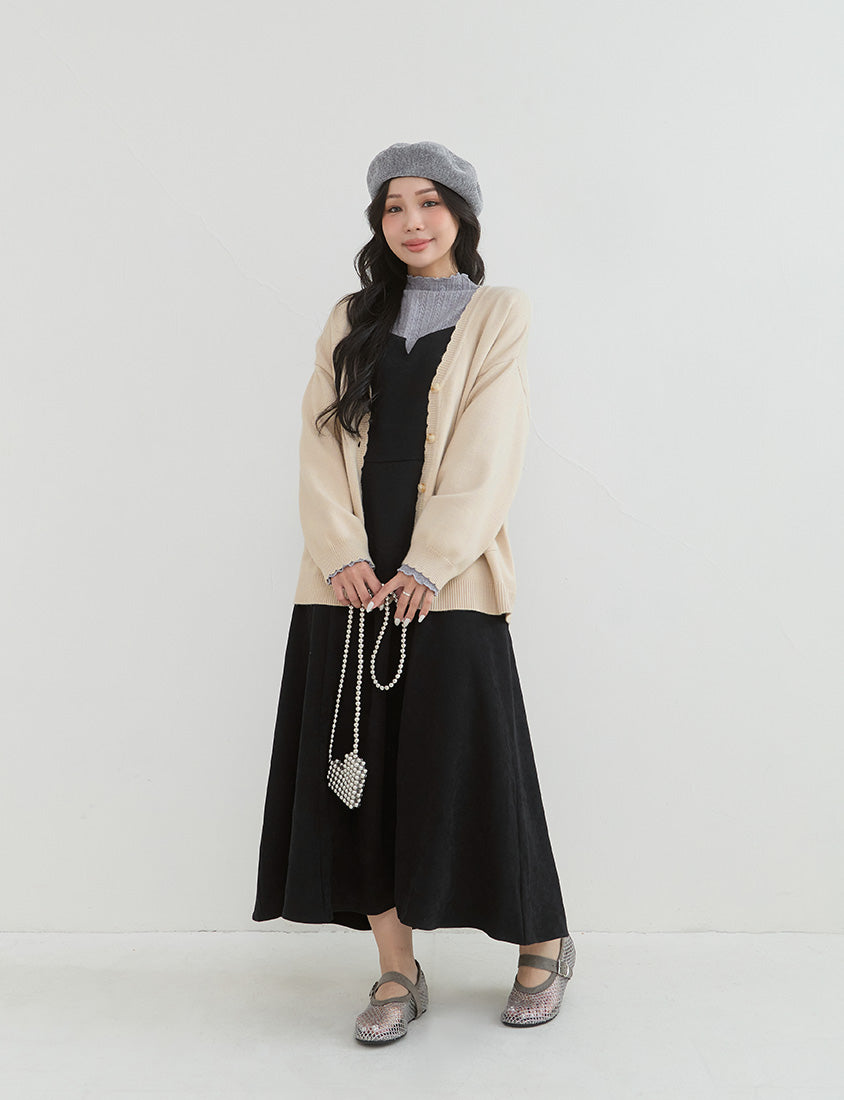 Cute Lettuce Trim V-Neck Knit Plus Size Cardigan