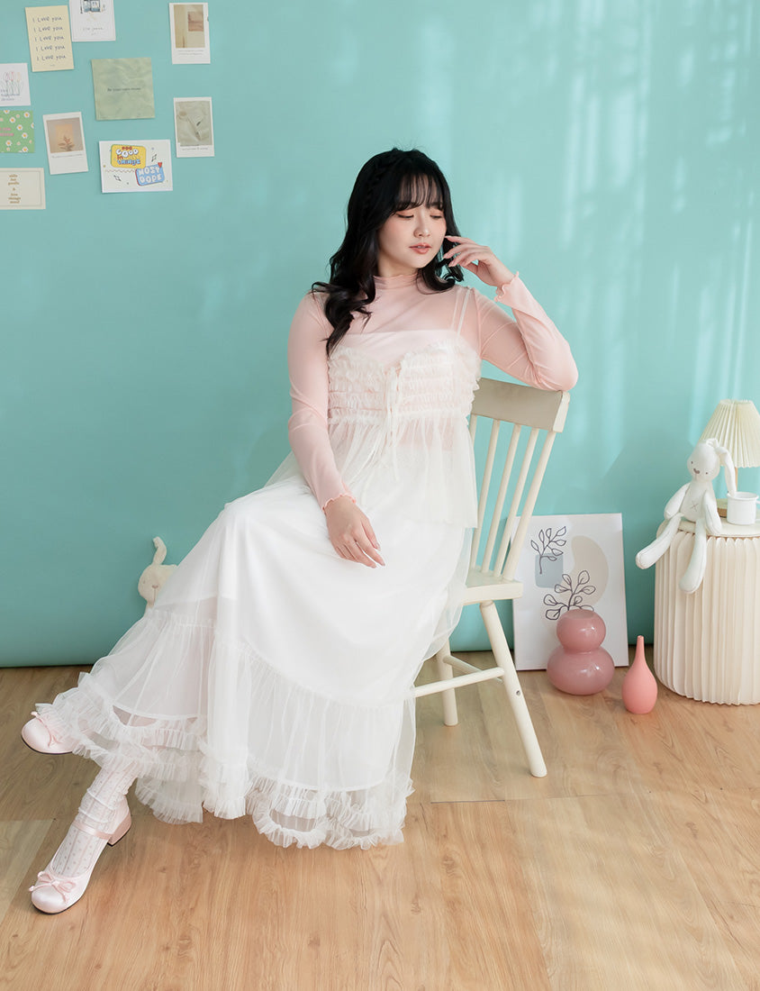 Versatile Ruffle Trim Sheer Long Sleeve Plus Size Top