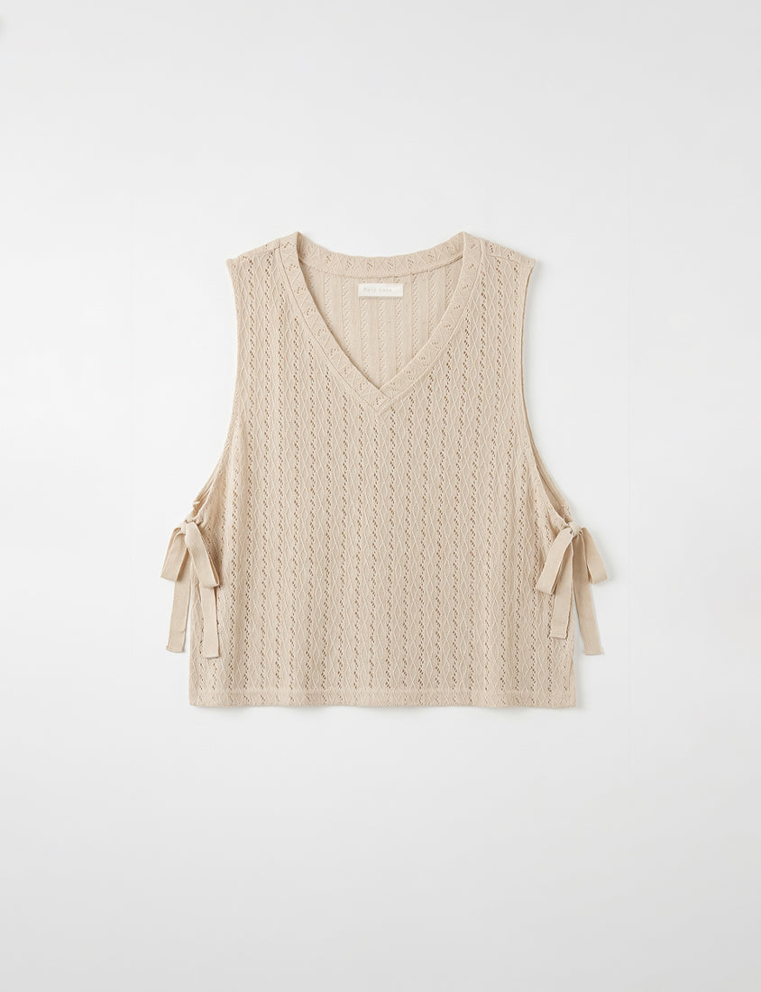 Versatile Openwork Knit Tie-Front Plus Size Tank Top