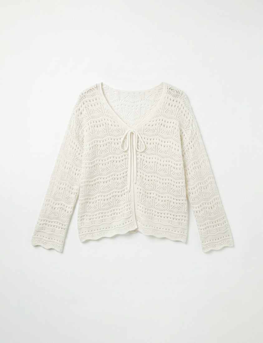 MUA! Lace Openwork Drawstring Knit Plus Size Top