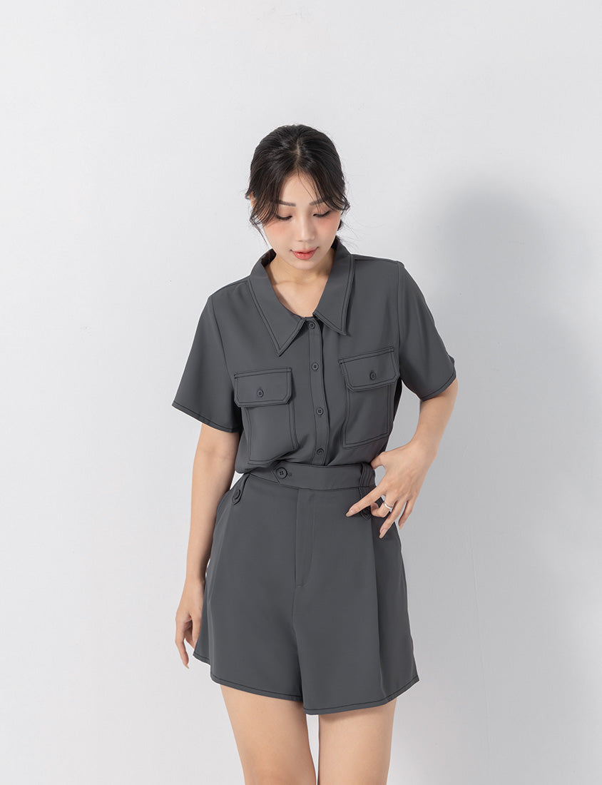 Contrast Stitch Lightweight Utility Chiffon Plus Size Shorts