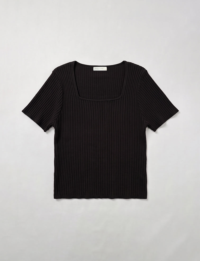 Classic Multicolor Square Neck Ribbed Knit Plus Size Top