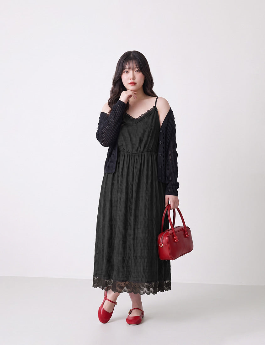 Sweet Lace Textured Plus Size Maxi Dress