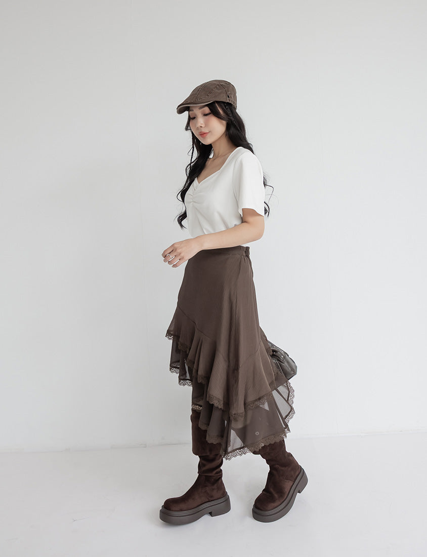 MUA! Layered Asymmetrical Lace Textured Plus Size Mini Skirt