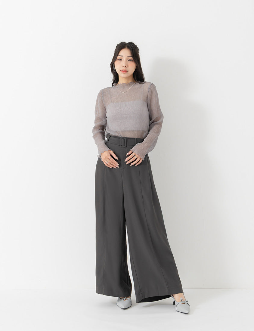 MISS. Ethereal Crinkle Sheer Mock-Neck Plus Size Top