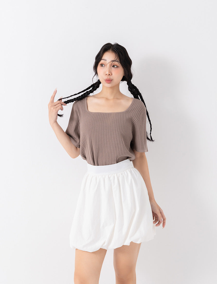 Classic Multicolor Square Neck Ribbed Knit Plus Size Top