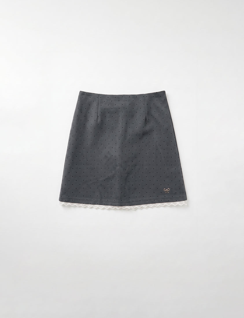 MISS. Lace Trim Polka Dot Tailored A-Line Suit Plus Size Mini Skirt