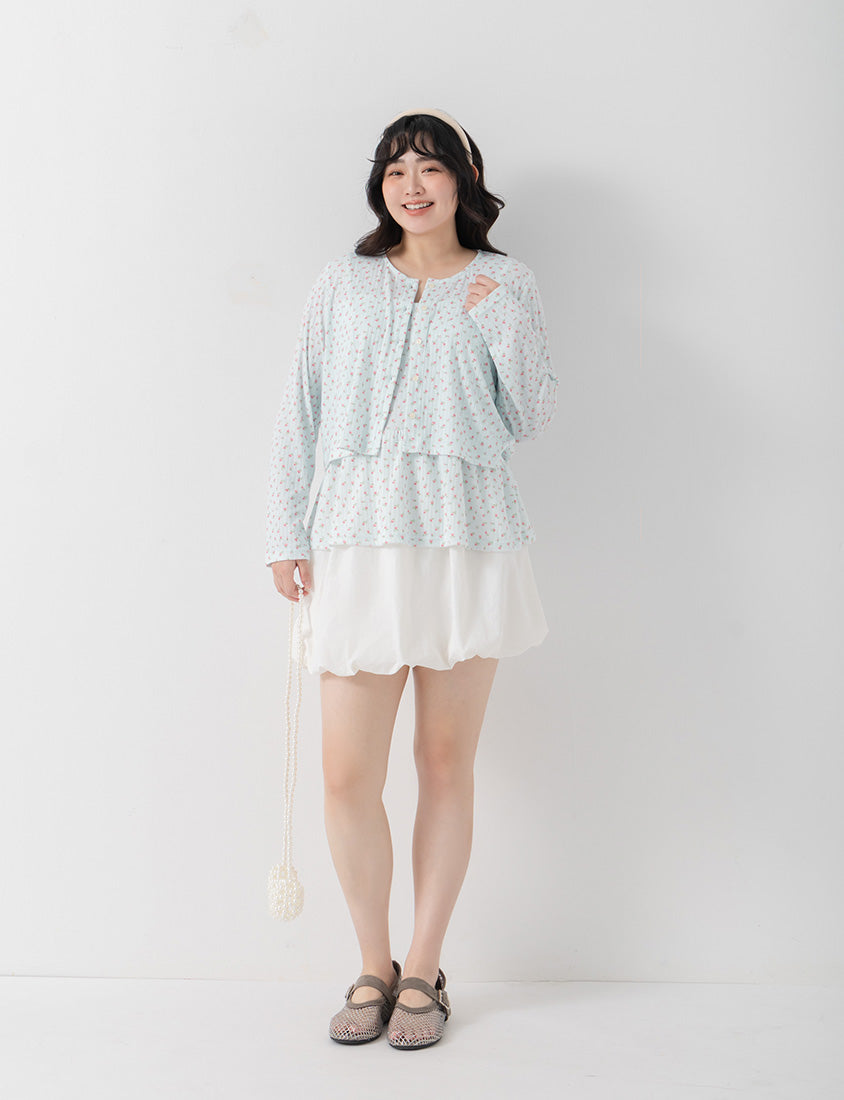 Cream Floral Layered Two-Piece Plus Size Set