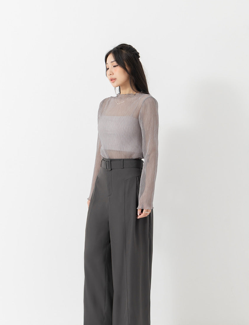MISS. Ethereal Crinkle Sheer Mock-Neck Plus Size Top