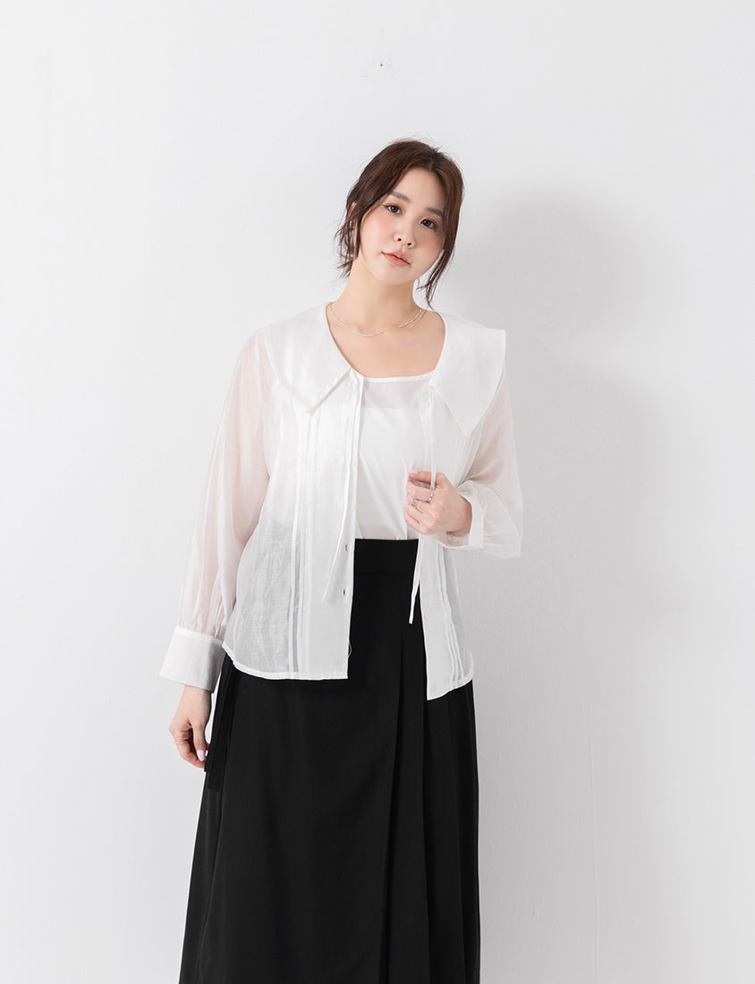 MISS. Ethereal Sheer Collared Plus Size Shirt (with Inner Cami)