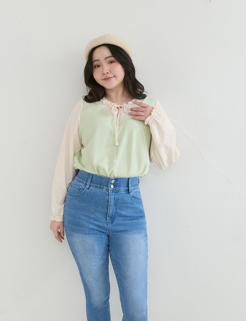Romantic Ruffle Collar Faux Two Piece Plus Size Top