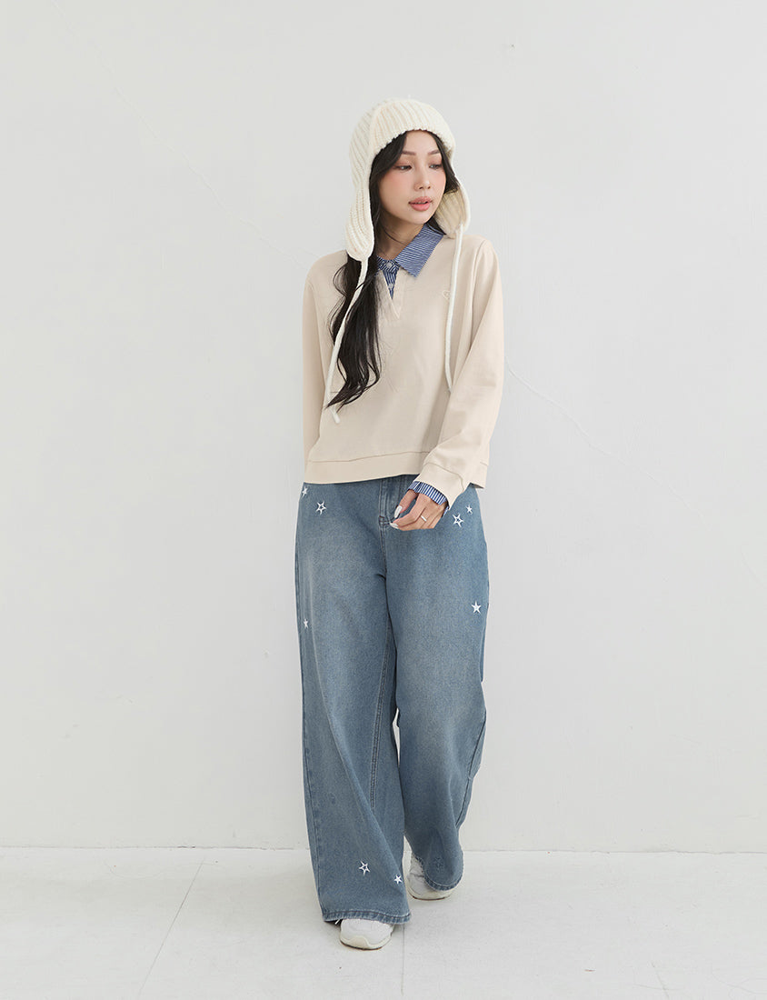 Heart Logo Faux Two Piece Plus Size Sweatshirt