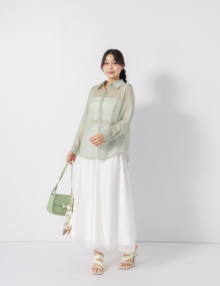 Subtle Sparkle Sheer Chiffon Back Slit Plus Size Shirt