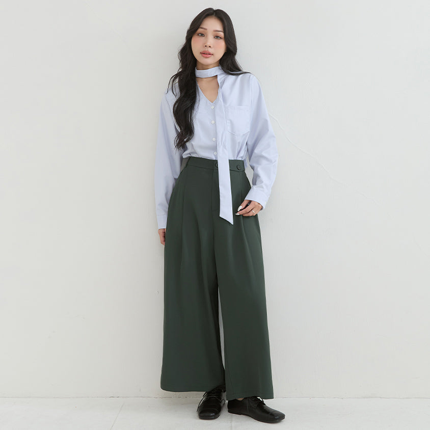 Asymmetrical Waist Pleated Chiffon Wide Leg Plus Size Pants
