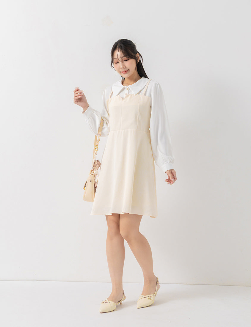 MISS. Smart Collared Faux Two-Piece Strap Plus Size Mini Dress