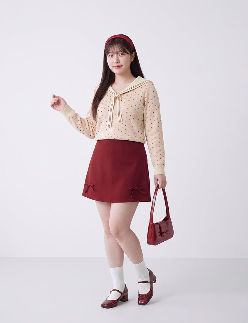 Sweet Heart Sailor Collar Long Sleeve Knit Plus SizeTop