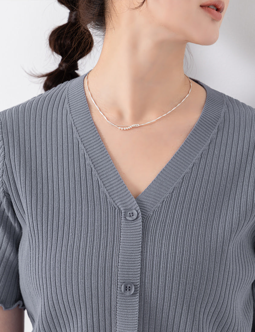Playful Lettuce-Trim V-Neck Short Sleeve Knit Plus Size Top