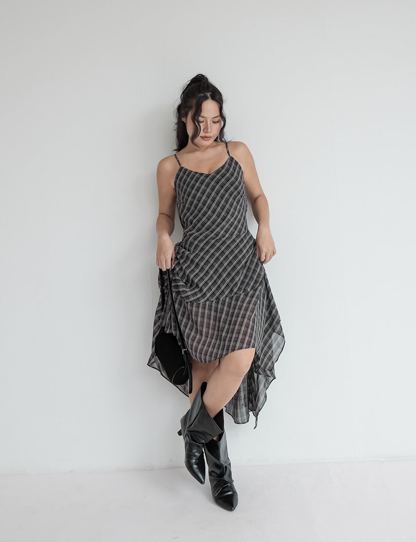 MUA! Asymmetrical Hem Plaid Plus Size Cami Dress