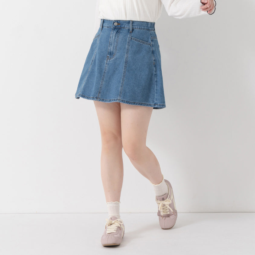 Standard Perfect Fit Seamed A-Line Denim Plus Size Mini Skirt