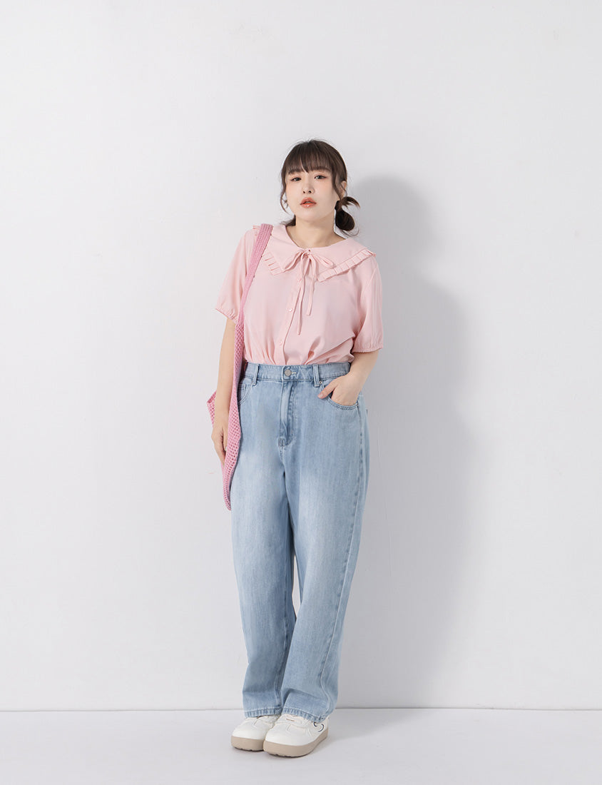 Statement Oversized Collar Tie-Waist Chiffon Plus Size Blouse