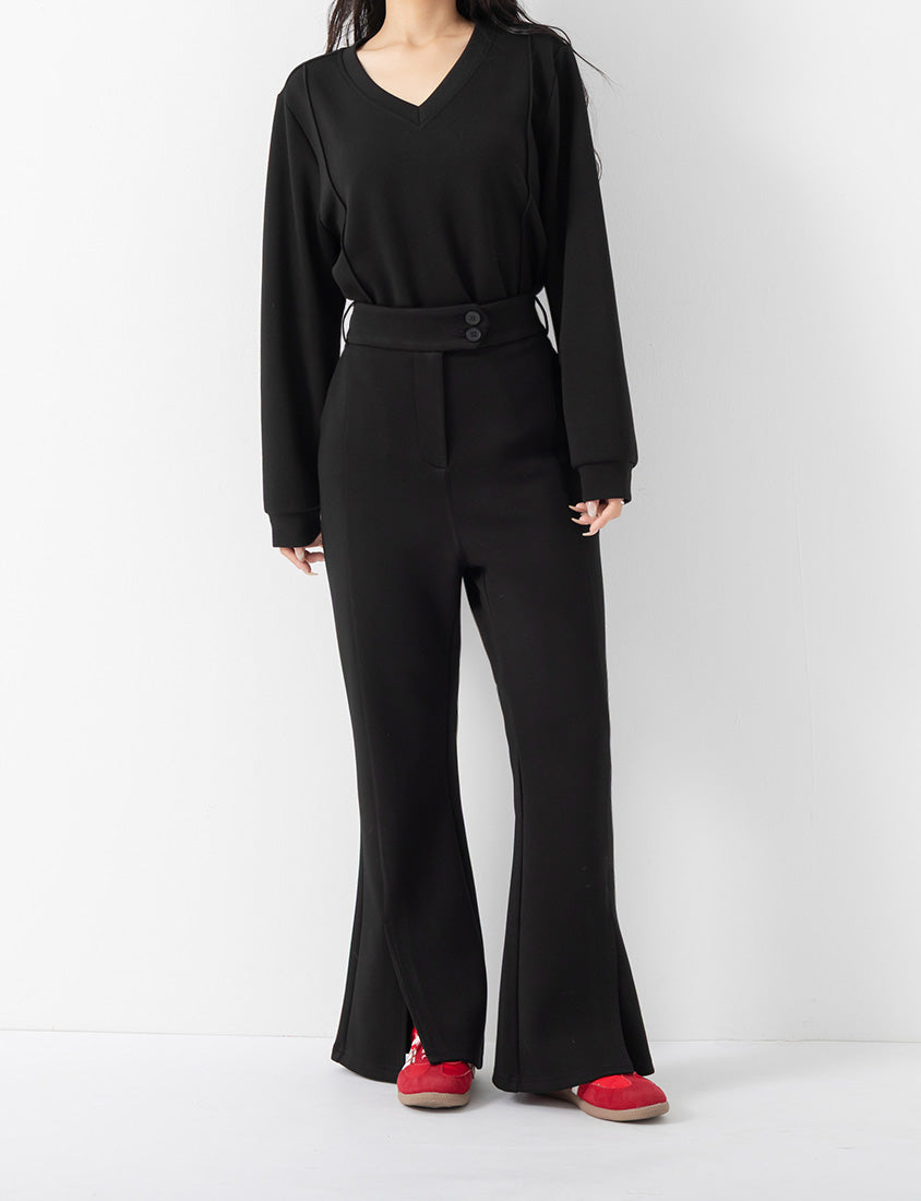QQ Yogurt Touch Cotton Asymmetric Double-Button Plus Size Flare Pants