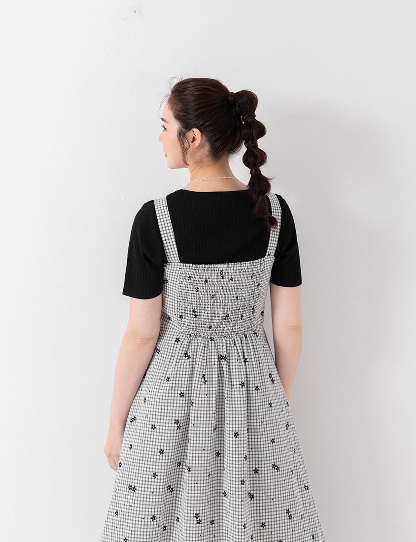 Floral Check Pleated Flare Plus Size Maxi Dress