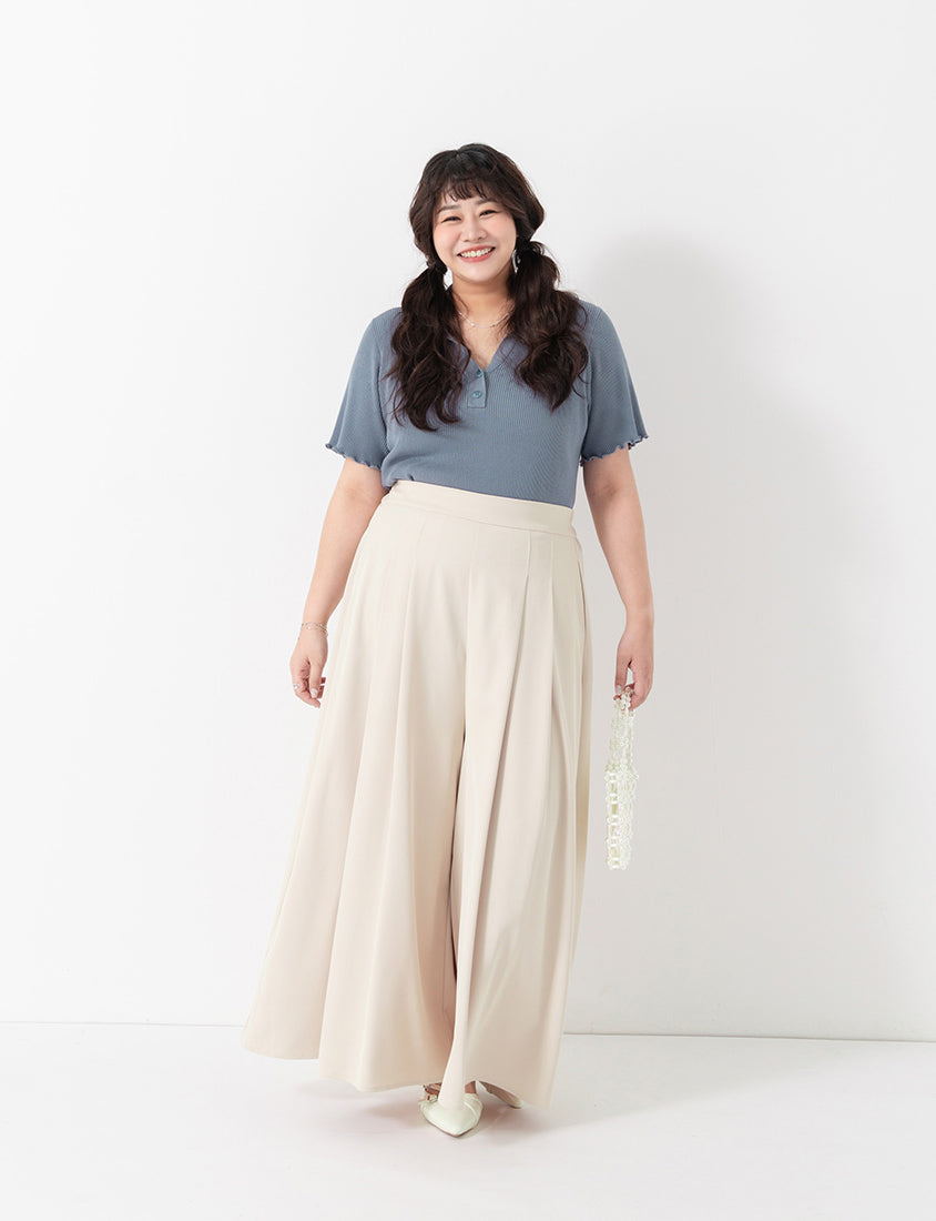 MISS. Polo Collar Ribbed Knit Plus Size Top