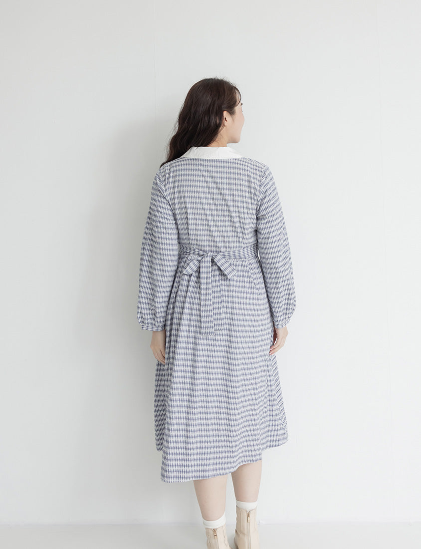 Contrast Cuban Collar Vintage Plaid Plus Size Maxi Dress