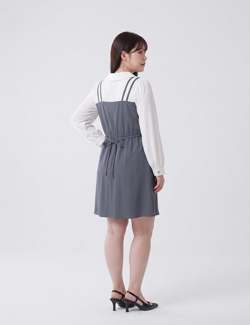 MISS. Smart Collared Faux Two-Piece Strap Plus Size Mini Dress