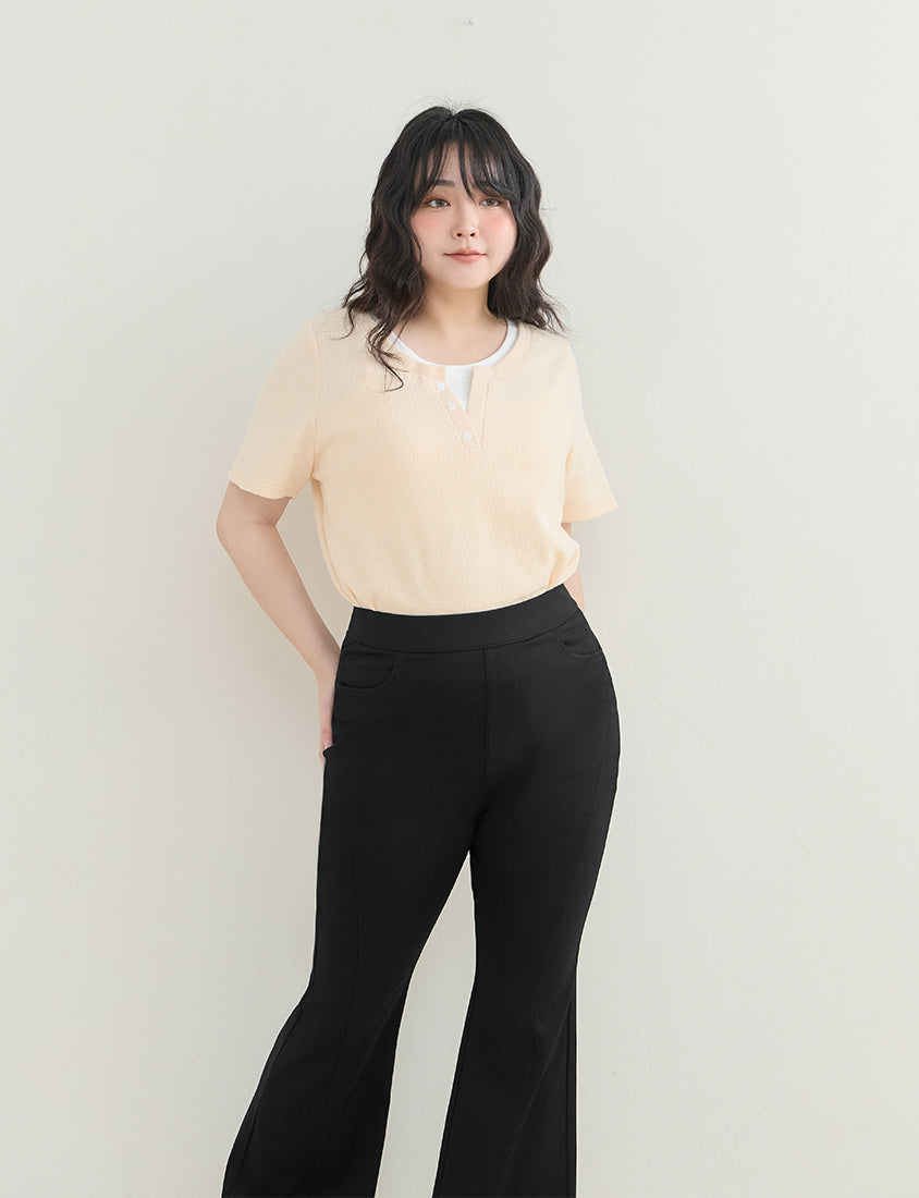 Waffle Knit Faux Two-Piece Plus Size Top