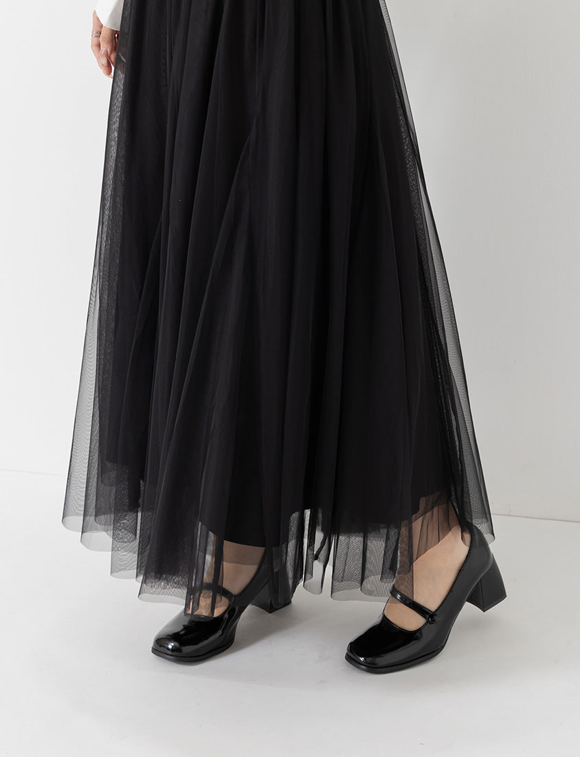 MISS. Elegant Flared Tiered Tulle Plus Size Maxi Skirt