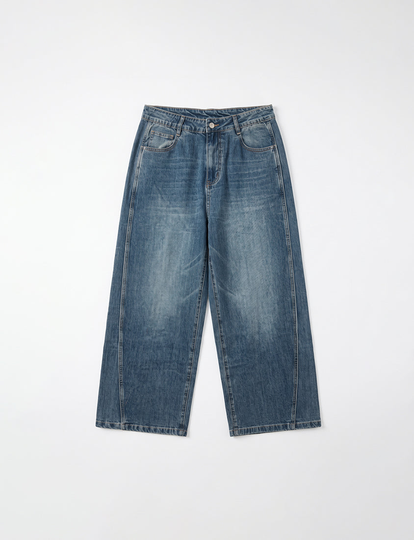 Geometric Seams Panel Slimming Plus Size Jeans