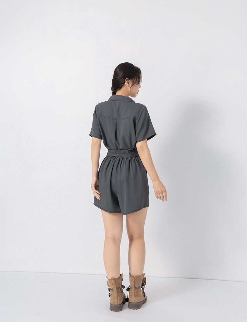 Contrast Stitch Lightweight Utility Chiffon Plus Size Shirt
